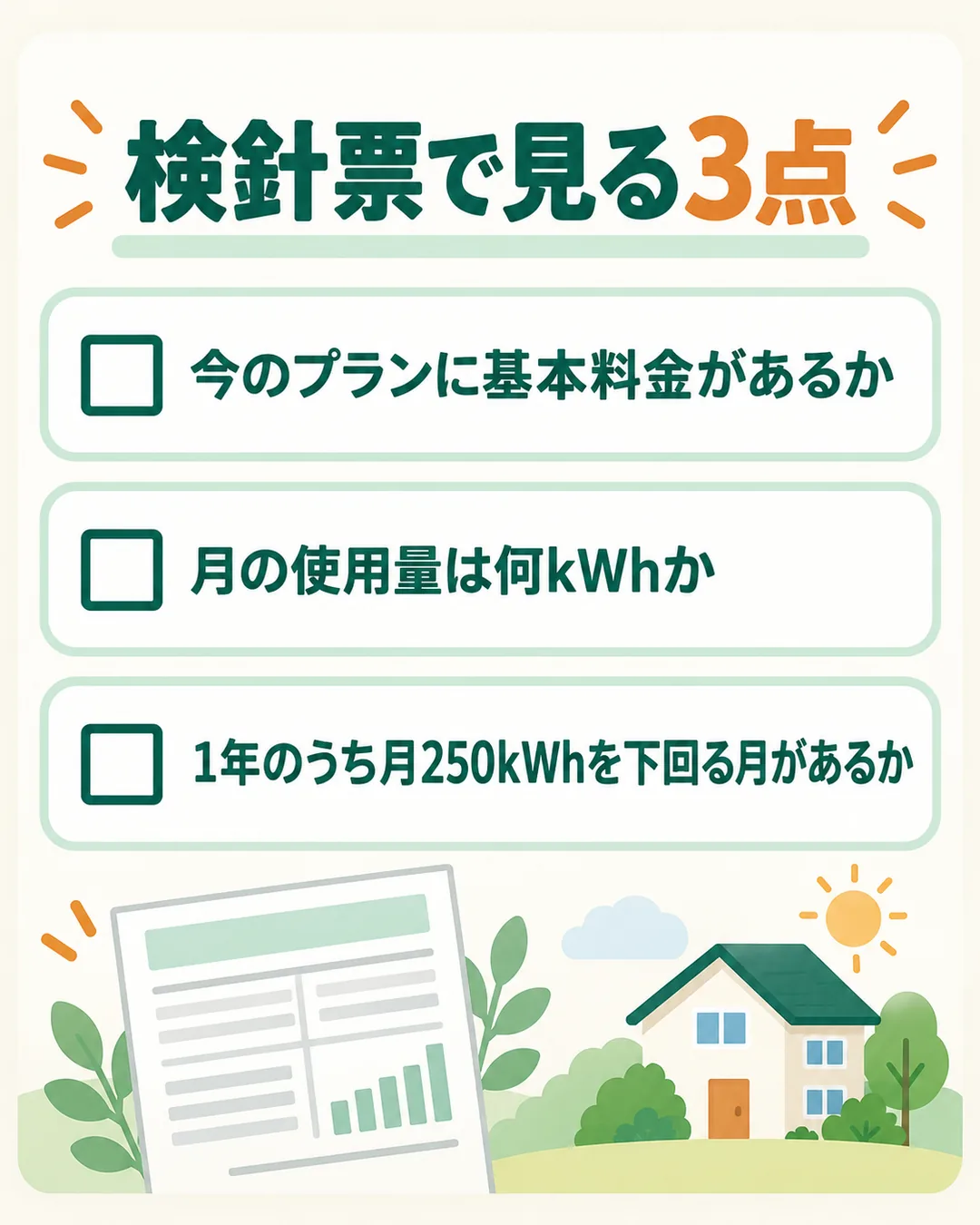 申し込む前に検針票で確かめる3つの項目の一覧