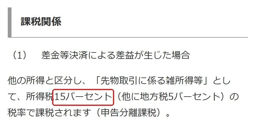 国税庁 タックスアンサー No.1521「外国為替証拠金取引(FX)の課税関係」の切り抜き。15の所を赤い枠で囲んでいます。