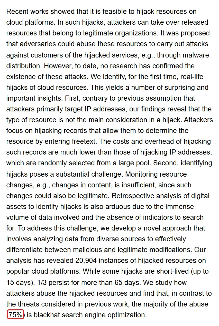 Jens Frieß, Tobias Gattermayer, Nethanel Gelernter, Haya Schulmann, Miの「Title:Cloudy with a Chance of Cyberattac」の切り抜き。75の所を赤い枠で囲んでいます。